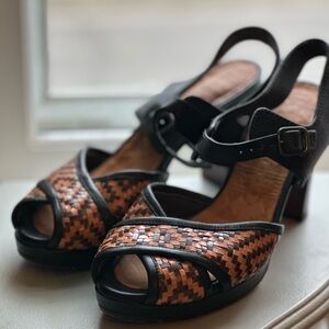 Chie Mihara Black and Brown woven heels